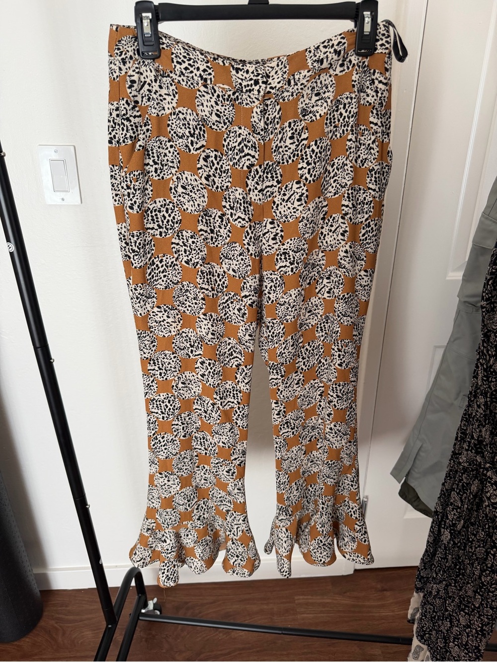 Topshop Camel and White Printed Flare Pants